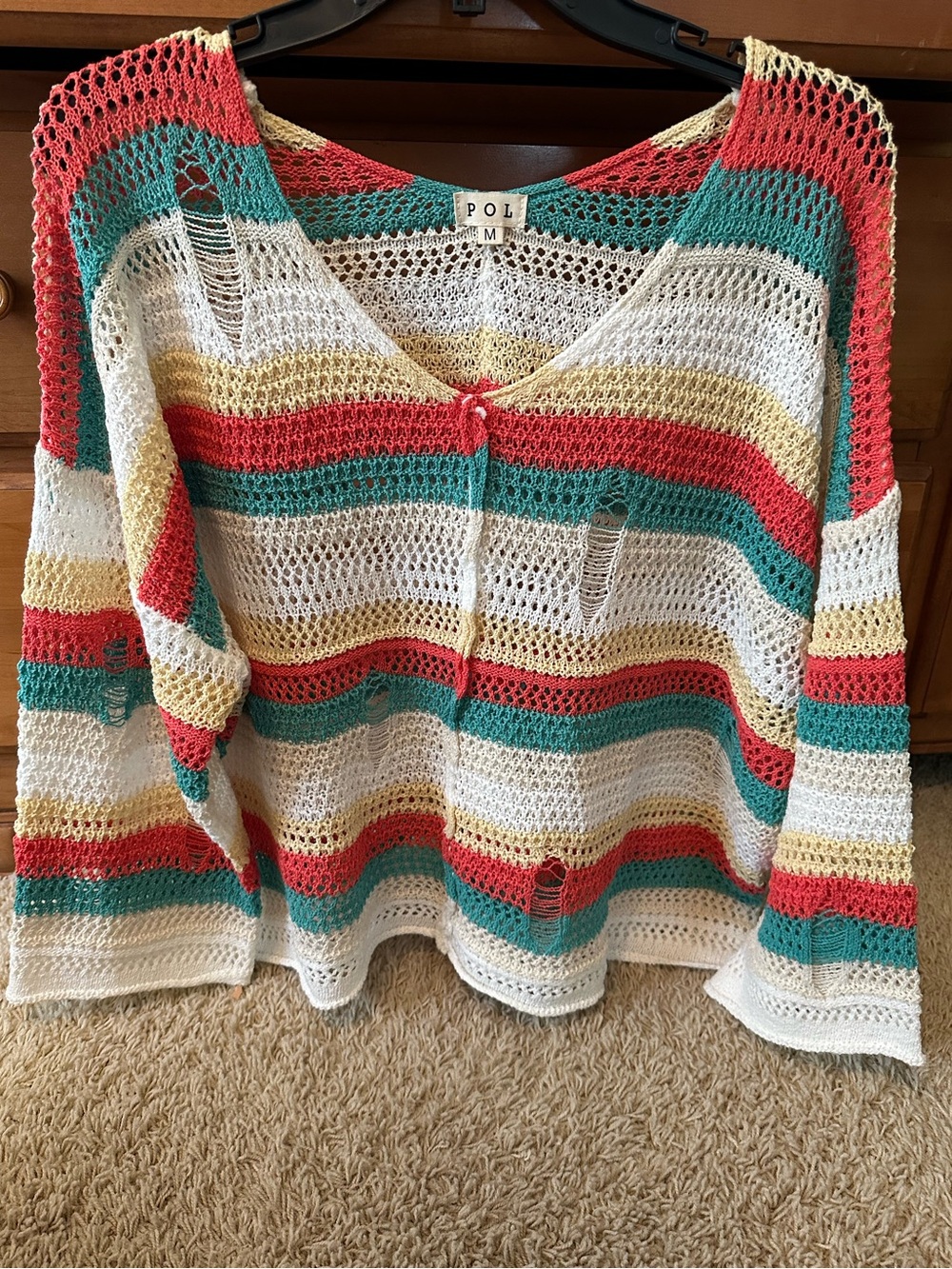 NWOT POL MULTI COLOR DISTRESSED SWEATER